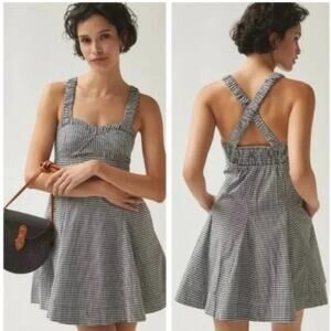 Anthropologie Maeve Sweetheart Gingham Mini Dress Smocked Back Sz Large